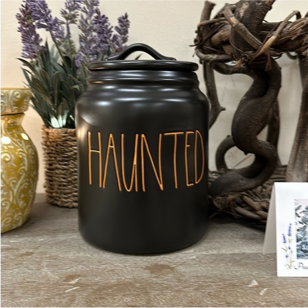 Rae Dunn Haunted Canister With Sealed Lid Pot with Lid Black Orange Halloween